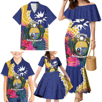 Nauru Independence Day Family Matching Mermaid Dress and Hawaiian Shirt Coat Of Arms With Tropical Flowers LT14 - Polynesian Pride