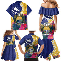 Nauru Independence Day Family Matching Mermaid Dress and Hawaiian Shirt Coat Of Arms With Tropical Flowers LT14 - Polynesian Pride