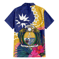 Nauru Independence Day Family Matching Mermaid Dress and Hawaiian Shirt Coat Of Arms With Tropical Flowers LT14 - Polynesian Pride