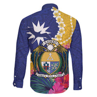Nauru Independence Day Family Matching Mermaid Dress and Hawaiian Shirt Coat Of Arms With Tropical Flowers LT14 - Polynesian Pride