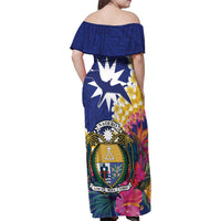 Nauru Independence Day Family Matching Off Shoulder Maxi Dress and Hawaiian Shirt Coat Of Arms With Tropical Flowers LT14 - Polynesian Pride