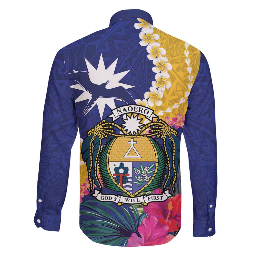 Nauru Independence Day Family Matching Short Sleeve Bodycon Dress and Hawaiian Shirt Coat Of Arms With Tropical Flowers LT14 - Polynesian Pride