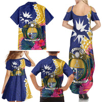 Nauru Independence Day Family Matching Summer Maxi Dress and Hawaiian Shirt Coat Of Arms With Tropical Flowers LT14 - Polynesian Pride