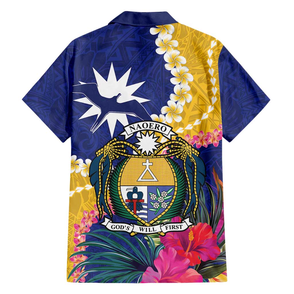 Nauru Independence Day Family Matching Tank Maxi Dress and Hawaiian Shirt Coat Of Arms With Tropical Flowers LT14 - Polynesian Pride