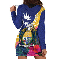 Nauru Independence Day Hoodie Dress Coat Of Arms With Tropical Flowers LT14 - Polynesian Pride
