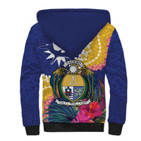 Nauru Independence Day Sherpa Hoodie Coat Of Arms With Tropical Flowers LT14 - Polynesian Pride