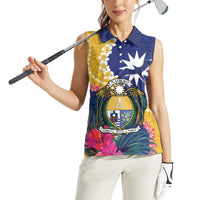 Nauru Independence Day Women Sleeveless Polo Shirt Coat Of Arms With Tropical Flowers LT14 - Polynesian Pride