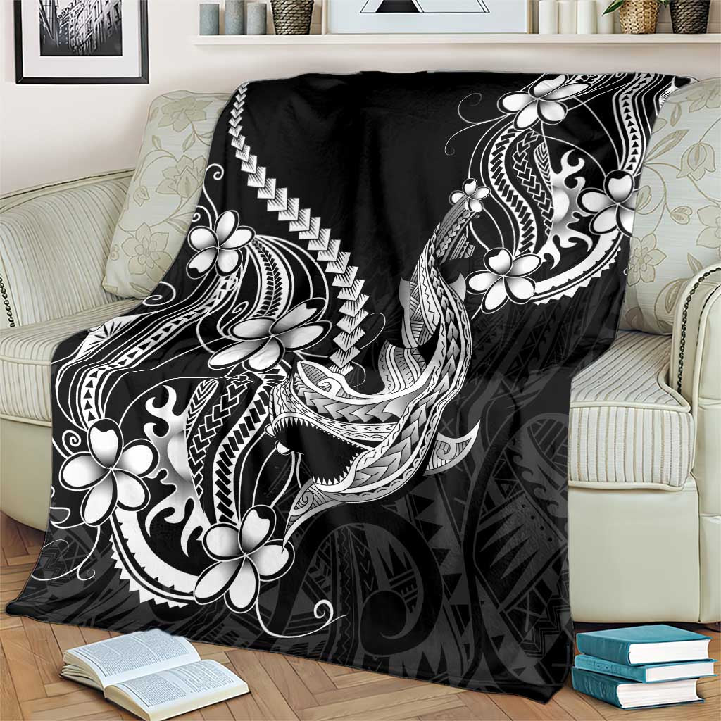 Black Aloha Hawaii Blanket Polynesian Shark Tattoo With Plumeria LT14 - Polynesian Pride