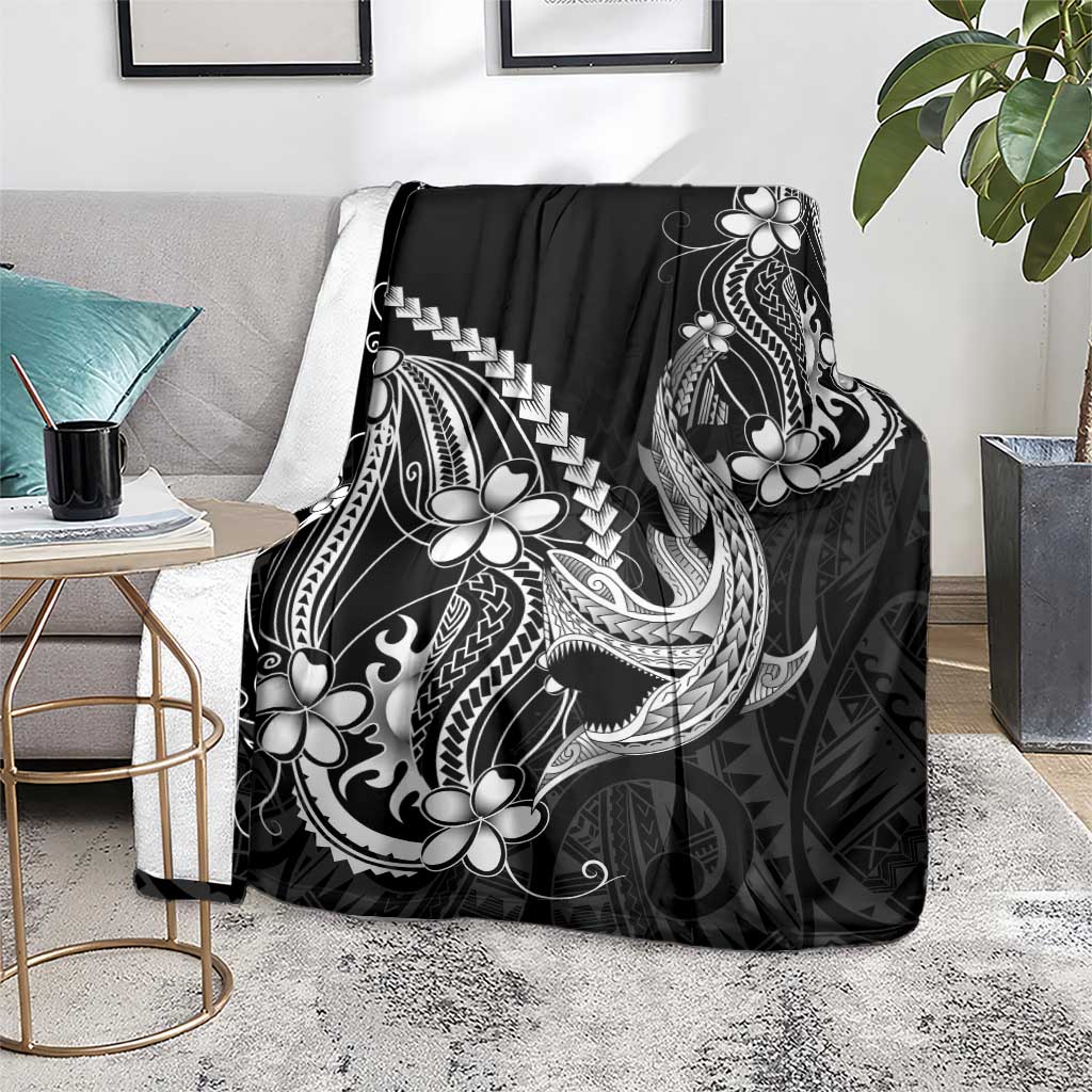 Black Aloha Hawaii Blanket Polynesian Shark Tattoo With Plumeria LT14 - Polynesian Pride