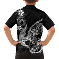 Black Aloha Hawaii Family Matching Long Sleeve Bodycon Dress and Hawaiian Shirt Polynesian Shark Tattoo With Plumeria LT14 - Polynesian Pride
