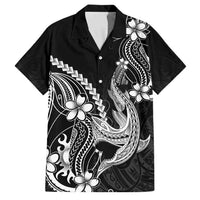 Black Aloha Hawaii Family Matching Mermaid Dress and Hawaiian Shirt Polynesian Shark Tattoo With Plumeria LT14 Dad's Shirt - Short Sleeve Black - Polynesian Pride