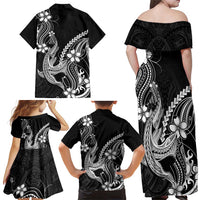 Black Aloha Hawaii Family Matching Off Shoulder Maxi Dress and Hawaiian Shirt Polynesian Shark Tattoo With Plumeria LT14 - Polynesian Pride