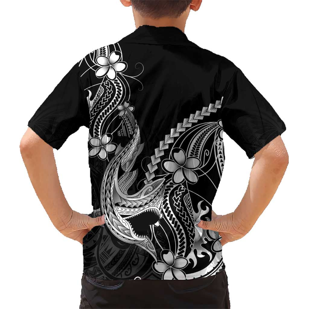 Black Aloha Hawaii Family Matching Puletasi and Hawaiian Shirt Polynesian Shark Tattoo With Plumeria LT14 - Polynesian Pride