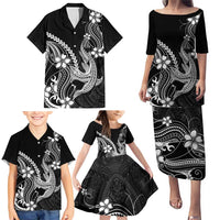 Black Aloha Hawaii Family Matching Puletasi and Hawaiian Shirt Polynesian Shark Tattoo With Plumeria LT14 - Polynesian Pride