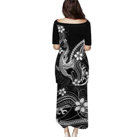 Black Aloha Hawaii Family Matching Puletasi and Hawaiian Shirt Polynesian Shark Tattoo With Plumeria LT14 - Polynesian Pride