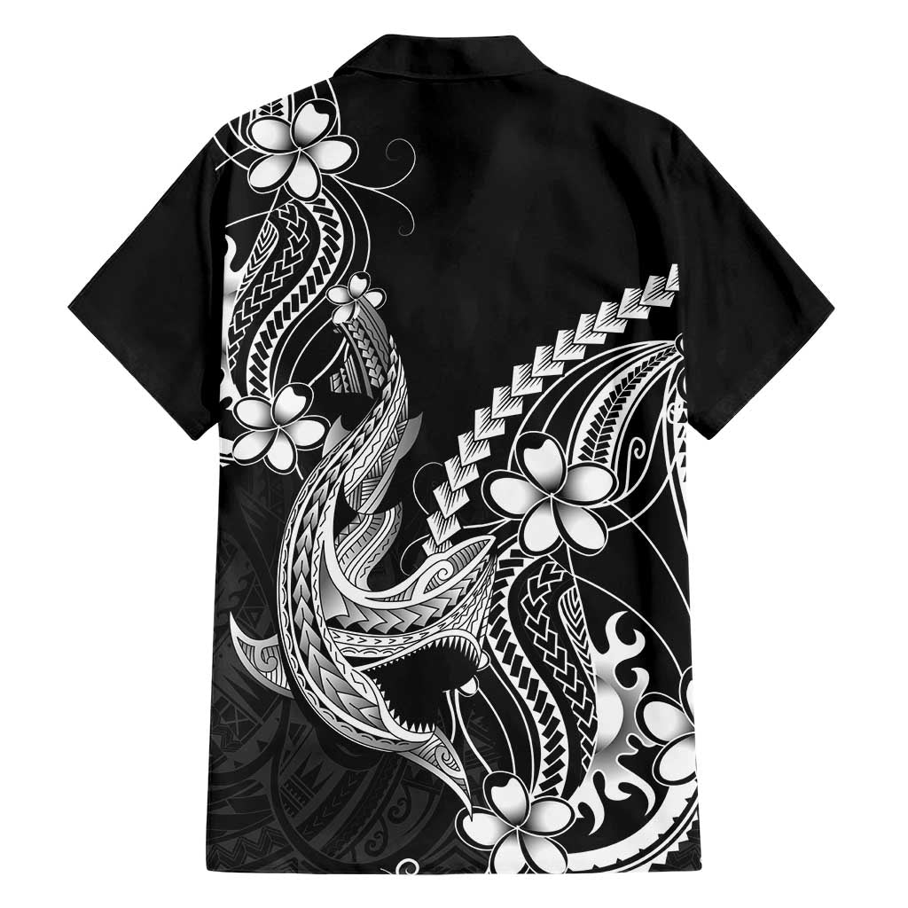 Black Aloha Hawaii Family Matching Short Sleeve Bodycon Dress and Hawaiian Shirt Polynesian Shark Tattoo With Plumeria LT14 - Polynesian Pride