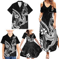 Black Aloha Hawaii Family Matching Summer Maxi Dress and Hawaiian Shirt Polynesian Shark Tattoo With Plumeria LT14 - Polynesian Pride