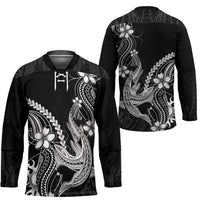 Black Aloha Hawaii Hockey Jersey Polynesian Shark Tattoo With Plumeria - Polynesian Pride