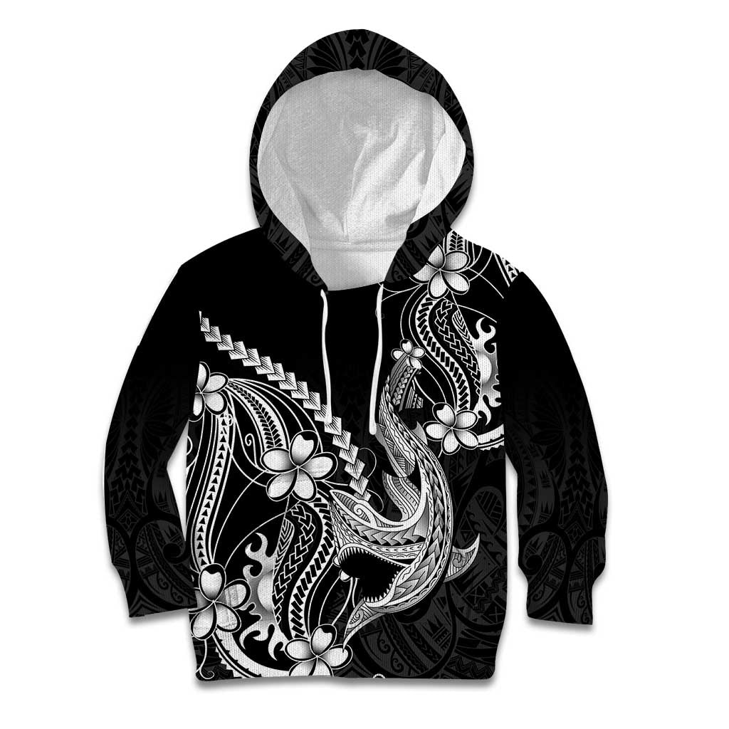 Black Aloha Hawaii Kid Hoodie Polynesian Shark Tattoo With Plumeria LT14 Hoodie Black - Polynesian Pride