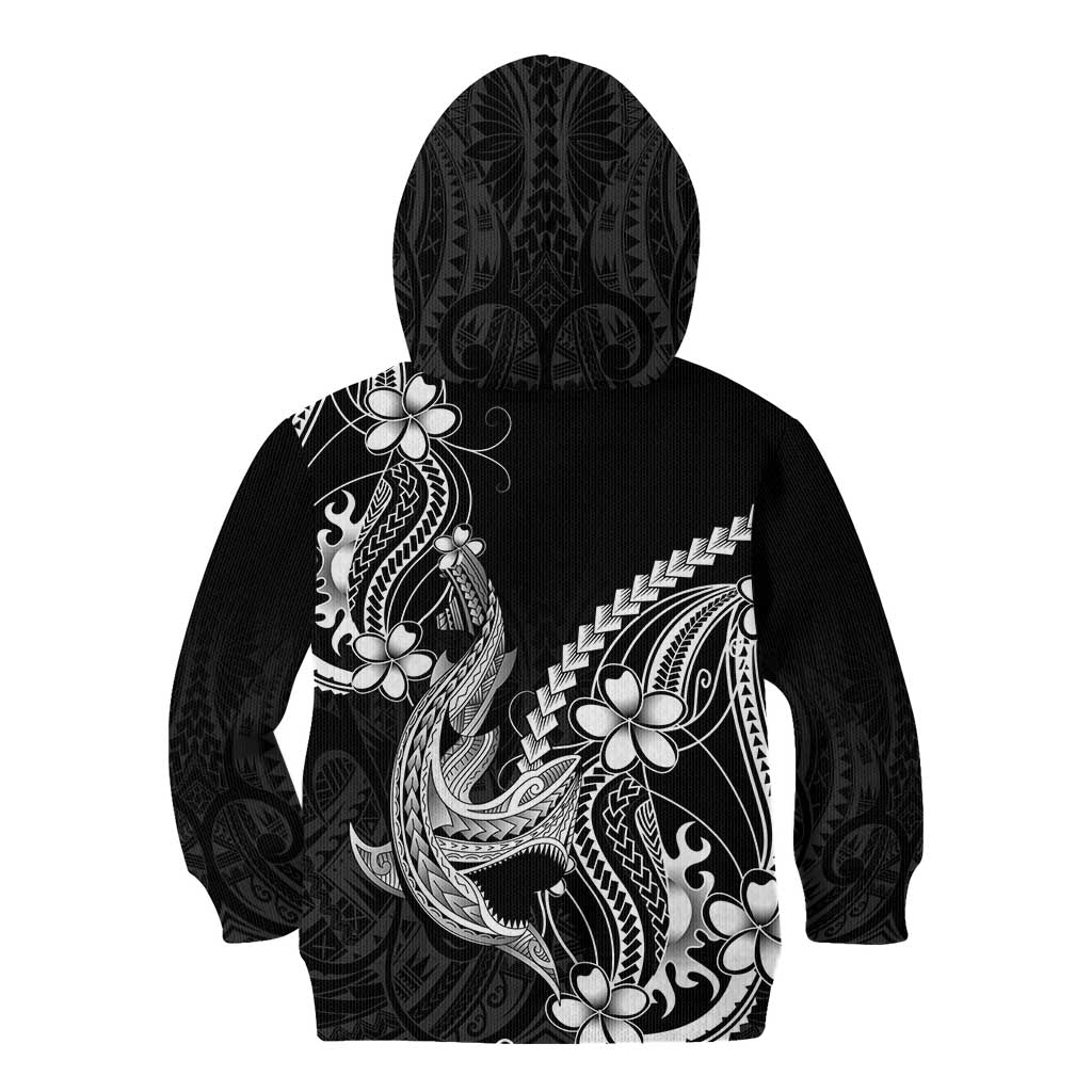Black Aloha Hawaii Kid Hoodie Polynesian Shark Tattoo With Plumeria LT14 - Polynesian Pride