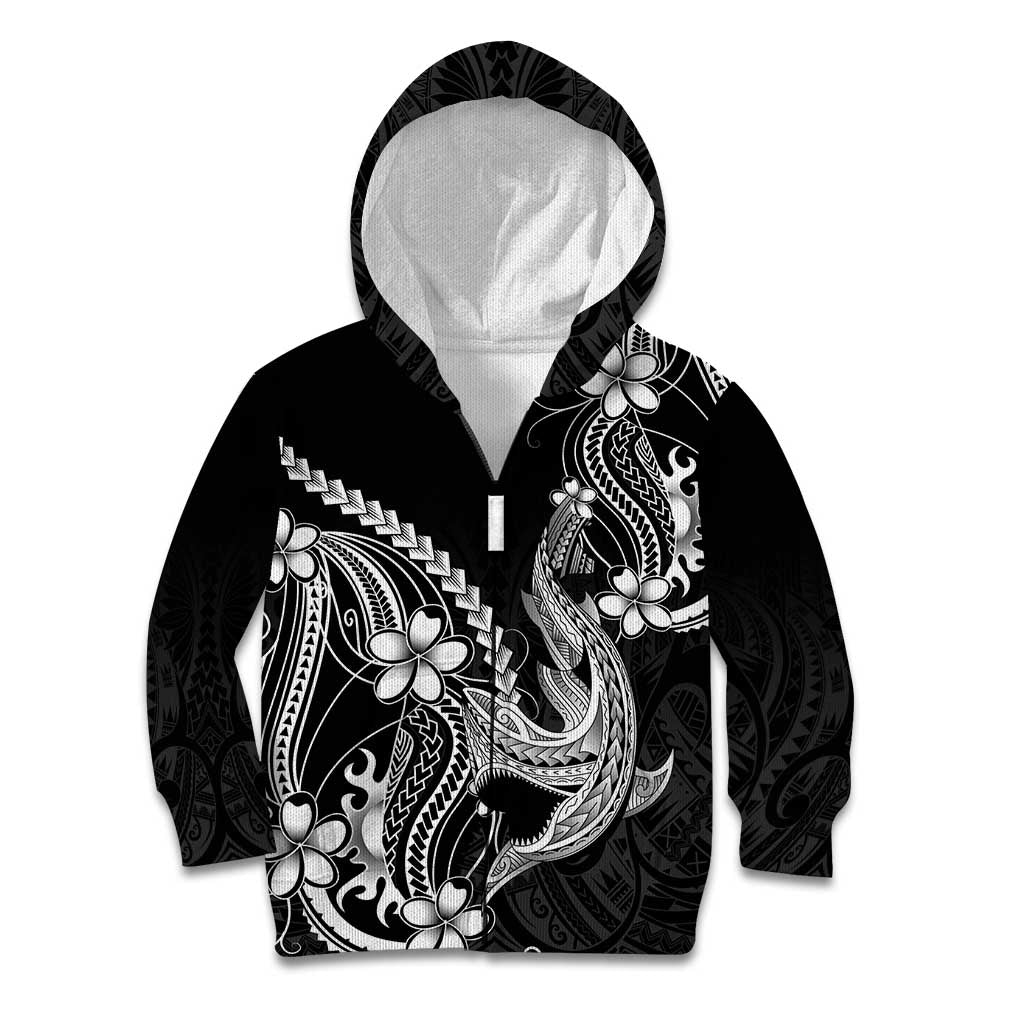 Black Aloha Hawaii Kid Hoodie Polynesian Shark Tattoo With Plumeria LT14 Zip Hoodie Black - Polynesian Pride