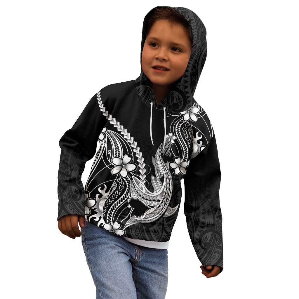 Black Aloha Hawaii Kid Hoodie Polynesian Shark Tattoo With Plumeria LT14 - Polynesian Pride