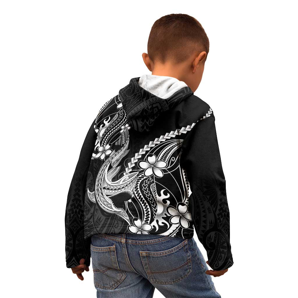 Black Aloha Hawaii Kid Hoodie Polynesian Shark Tattoo With Plumeria LT14 - Polynesian Pride