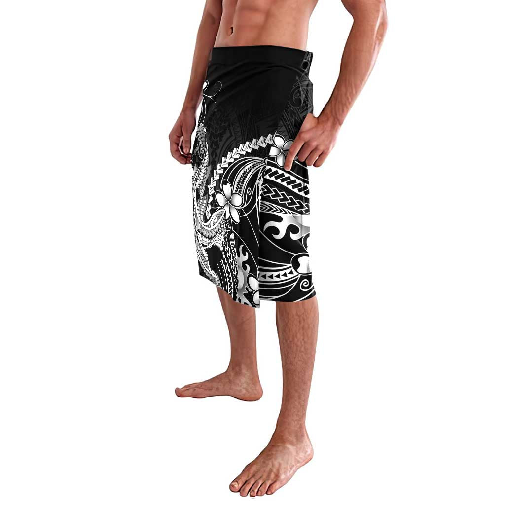 Black Aloha Hawaii Lavalava Polynesian Shark Tattoo With Plumeria - Polynesian Pride