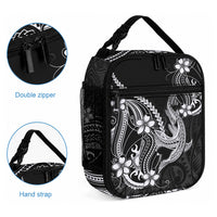 Black Aloha Hawaii Lunch Bag Polynesian Shark Tattoo With Plumeria