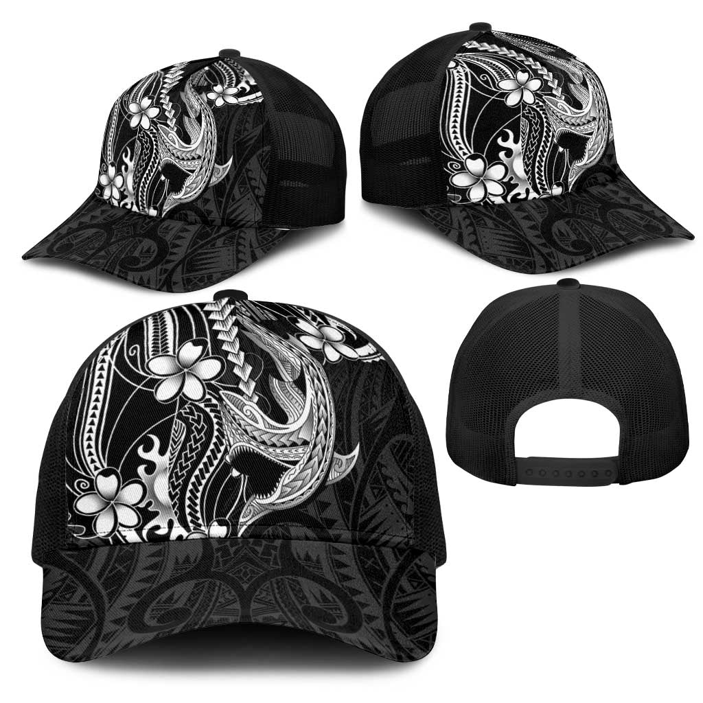 Black Aloha Hawaii Mesh Trucker Cap Polynesian Shark Tattoo With Plumeria - Polynesian Pride