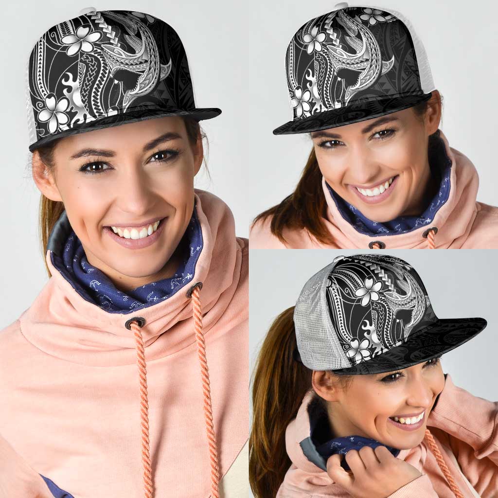 Black Aloha Hawaii Mesh Trucker Cap Polynesian Shark Tattoo With Plumeria - Polynesian Pride