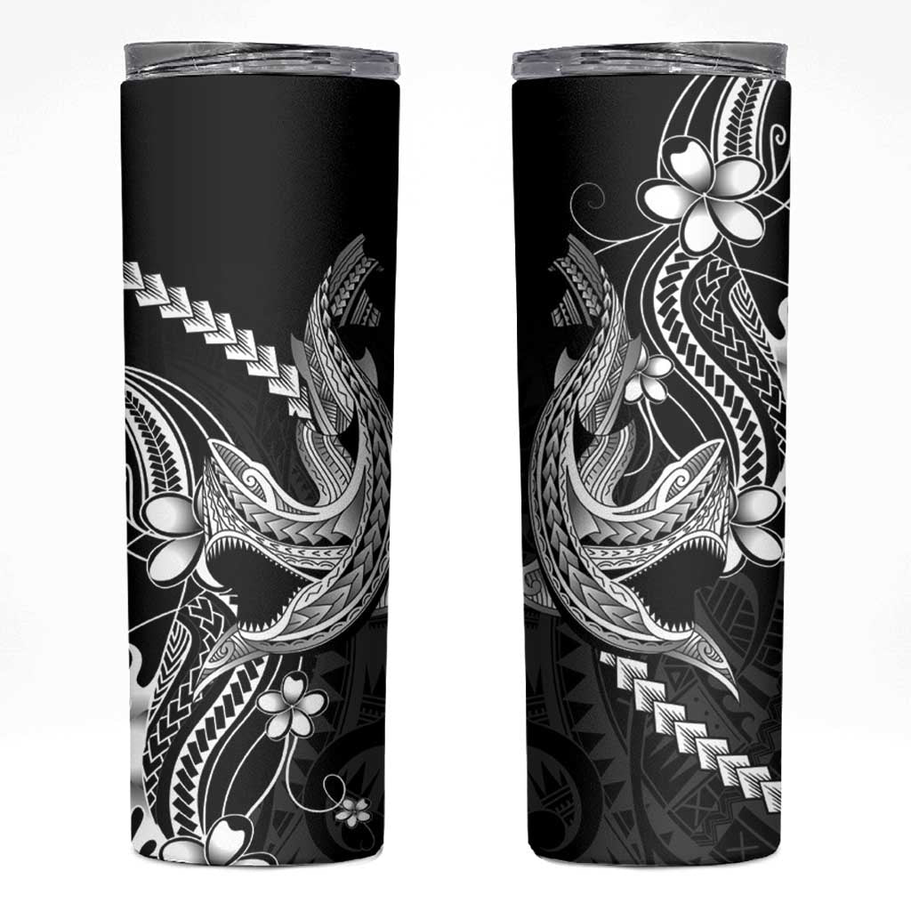 Black Aloha Hawaii Skinny Tumbler Polynesian Shark Tattoo With Plumeria LT14 Black - Polynesian Pride