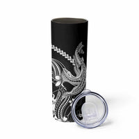 Black Aloha Hawaii Skinny Tumbler Polynesian Shark Tattoo With Plumeria LT14 - Polynesian Pride
