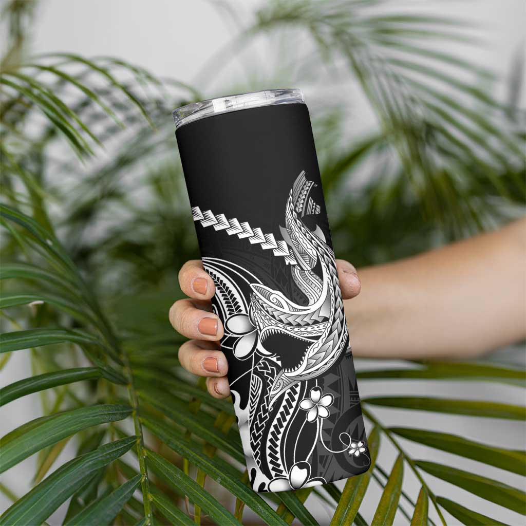 Black Aloha Hawaii Skinny Tumbler Polynesian Shark Tattoo With Plumeria LT14 - Polynesian Pride