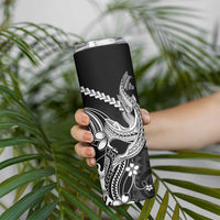 Black Aloha Hawaii Skinny Tumbler Polynesian Shark Tattoo With Plumeria LT14 - Polynesian Pride