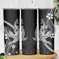 Black Aloha Hawaii Skinny Tumbler Polynesian Shark Tattoo With Plumeria LT14 - Polynesian Pride