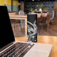 Black Aloha Hawaii Skinny Tumbler Polynesian Shark Tattoo With Plumeria LT14 - Polynesian Pride