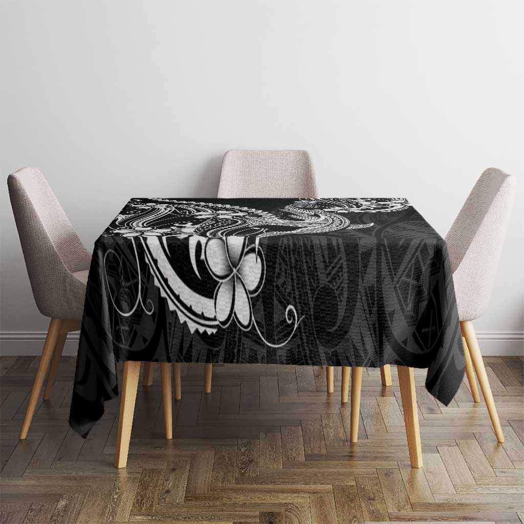 Black Aloha Hawaii Tablecloth Polynesian Shark Tattoo With Plumeria LT14 - Polynesian Pride