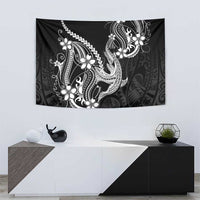 Black Aloha Hawaii Tapestry Polynesian Shark Tattoo With Plumeria - Polynesian Pride