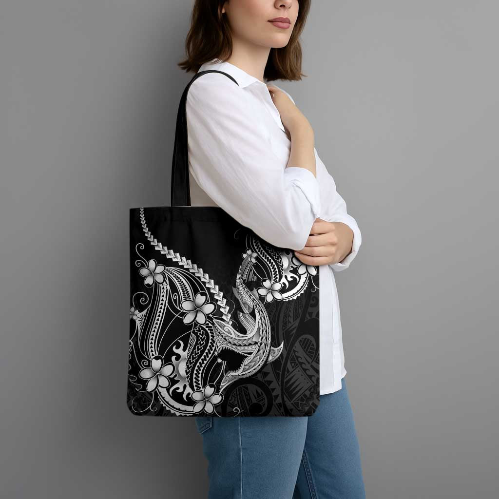 Black Aloha Hawaii Tote Bag Polynesian Shark Tattoo With Plumeria LT14 - Polynesian Pride