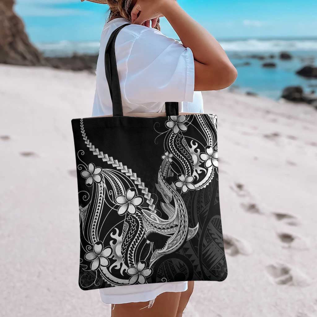 Black Aloha Hawaii Tote Bag Polynesian Shark Tattoo With Plumeria LT14 - Polynesian Pride