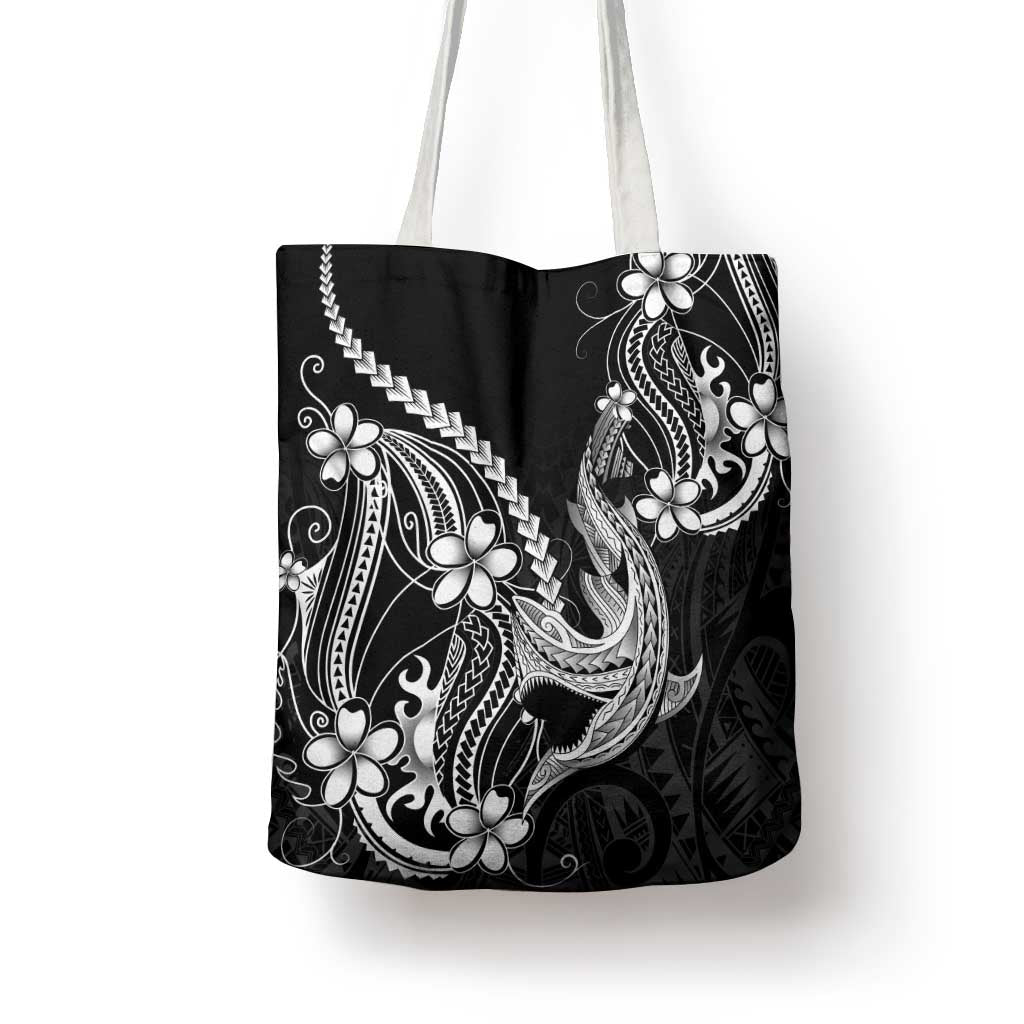 Black Aloha Hawaii Tote Bag Polynesian Shark Tattoo With Plumeria LT14 - Polynesian Pride