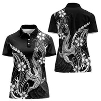 Black Aloha Hawaii Women Polo Shirt Polynesian Shark Tattoo With Plumeria LT14 - Polynesian Pride