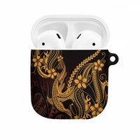 Gold Black Aloha Hawaii AirPods Case Polynesian Shark Tattoo With Plumeria LT14 Gold - Polynesian Pride