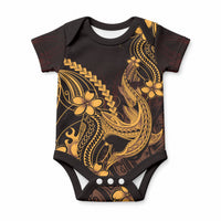Gold Black Aloha Hawaii Baby Onesie Polynesian Shark Tattoo With Plumeria
