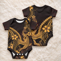 Gold Black Aloha Hawaii Baby Onesie Polynesian Shark Tattoo With Plumeria