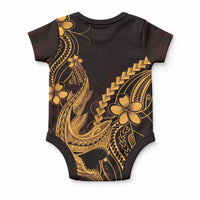 Gold Black Aloha Hawaii Baby Onesie Polynesian Shark Tattoo With Plumeria
