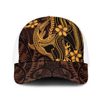 Gold Black Aloha Hawaii Baseball Net Cap Polynesian Shark Tattoo With Plumeria - Polynesian Pride