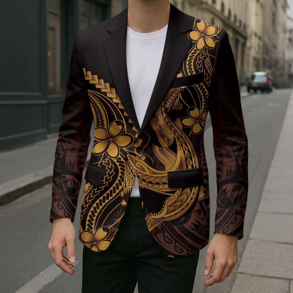 Gold Black Aloha Hawaii Blazer Polynesian Shark Tattoo With Plumeria - Polynesian Pride