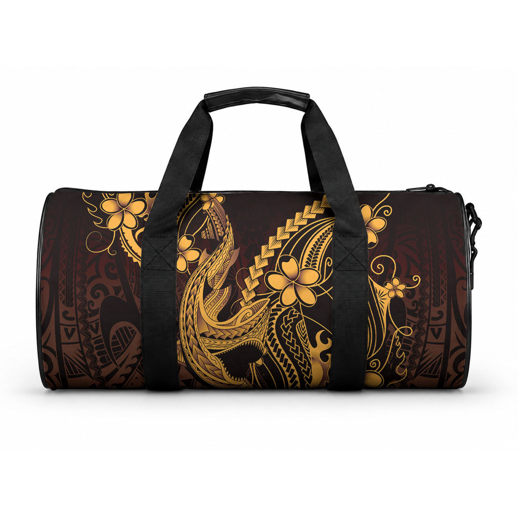 Gold Black Aloha Hawaii Duffle Bag Polynesian Shark Tattoo With Plumeria